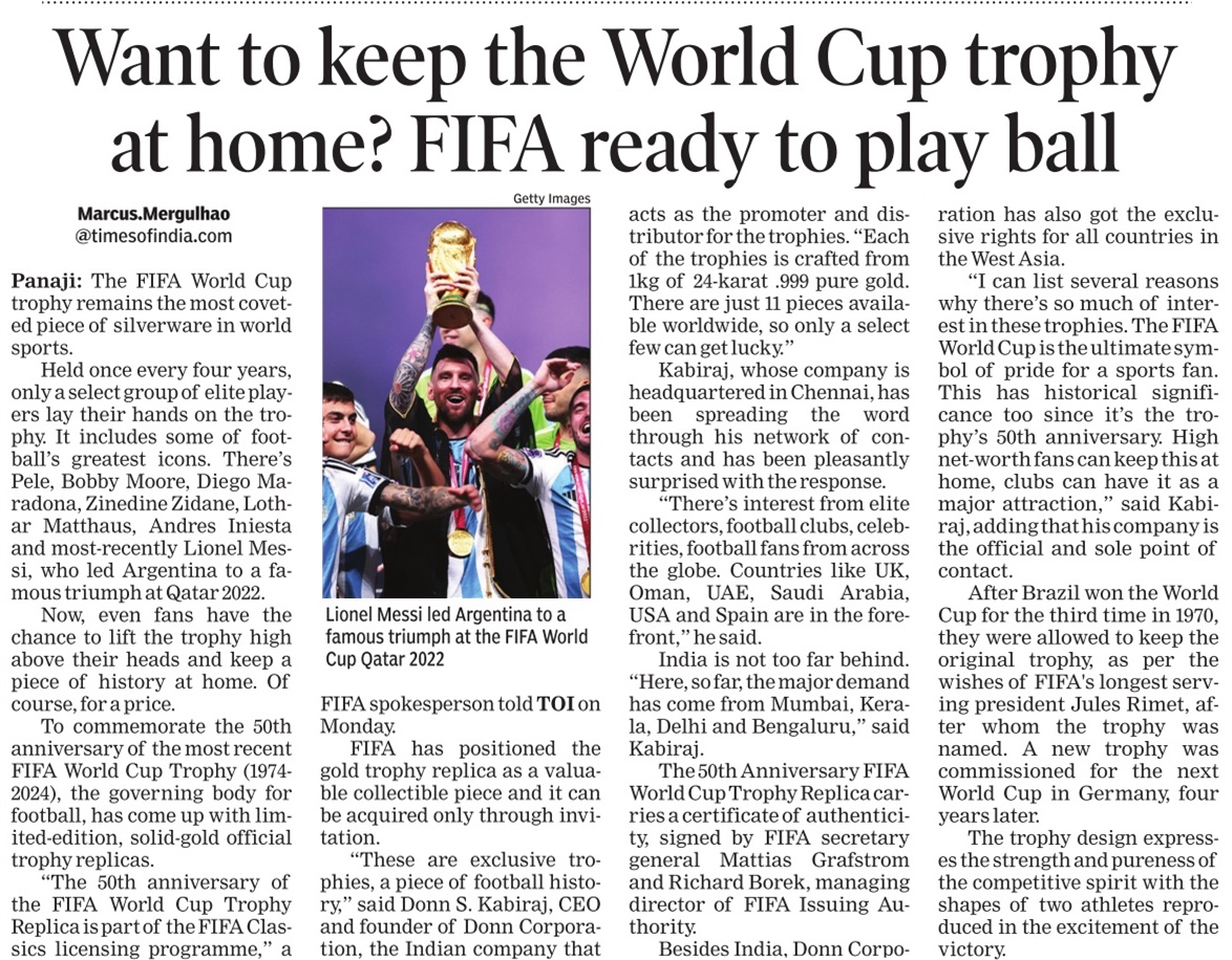 Times of India — FIFA World Cup Trophy Limited Edition